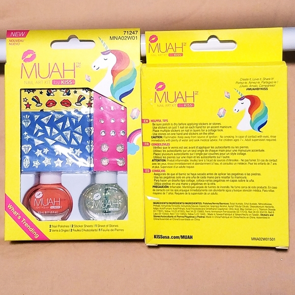 NWT MUAH What's Trending Nail Art Kit by Kiss 5-pc RAINBOW UNICORN Set! - Picture 2 of 16